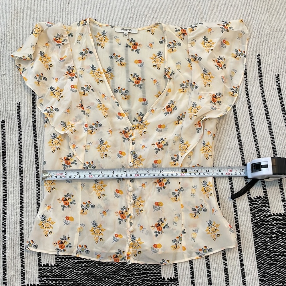 Carmina 100% Silk Button Front Flutter Sleeve Blo… - image 7